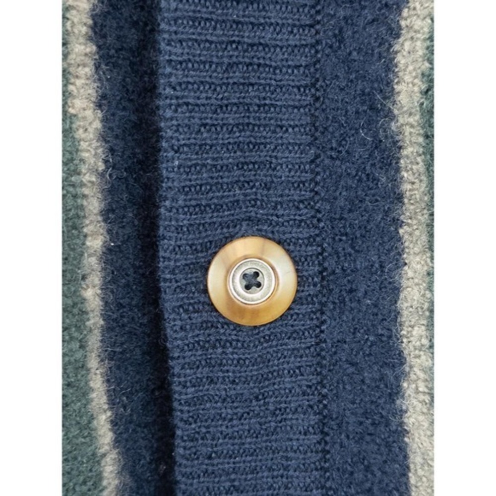 Vtg Structure Men XL 100% Wool Striped Cardigan Navy Green Grandpacore Y2K 90s - Picture 7 of 9